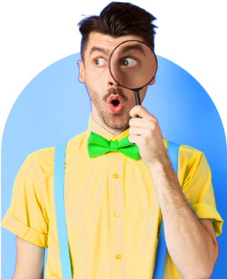 Man looking at the fine print with a magnifying glass.